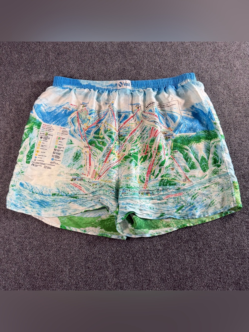 Vintage Y2K Vail Colorado Silk Trails Ski Resort Map Boxer Shorts Men's Size XL